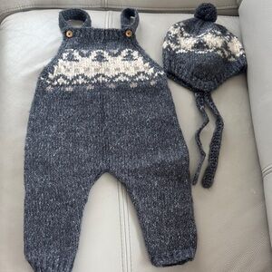 Zara baby winter knit gray overall and hat